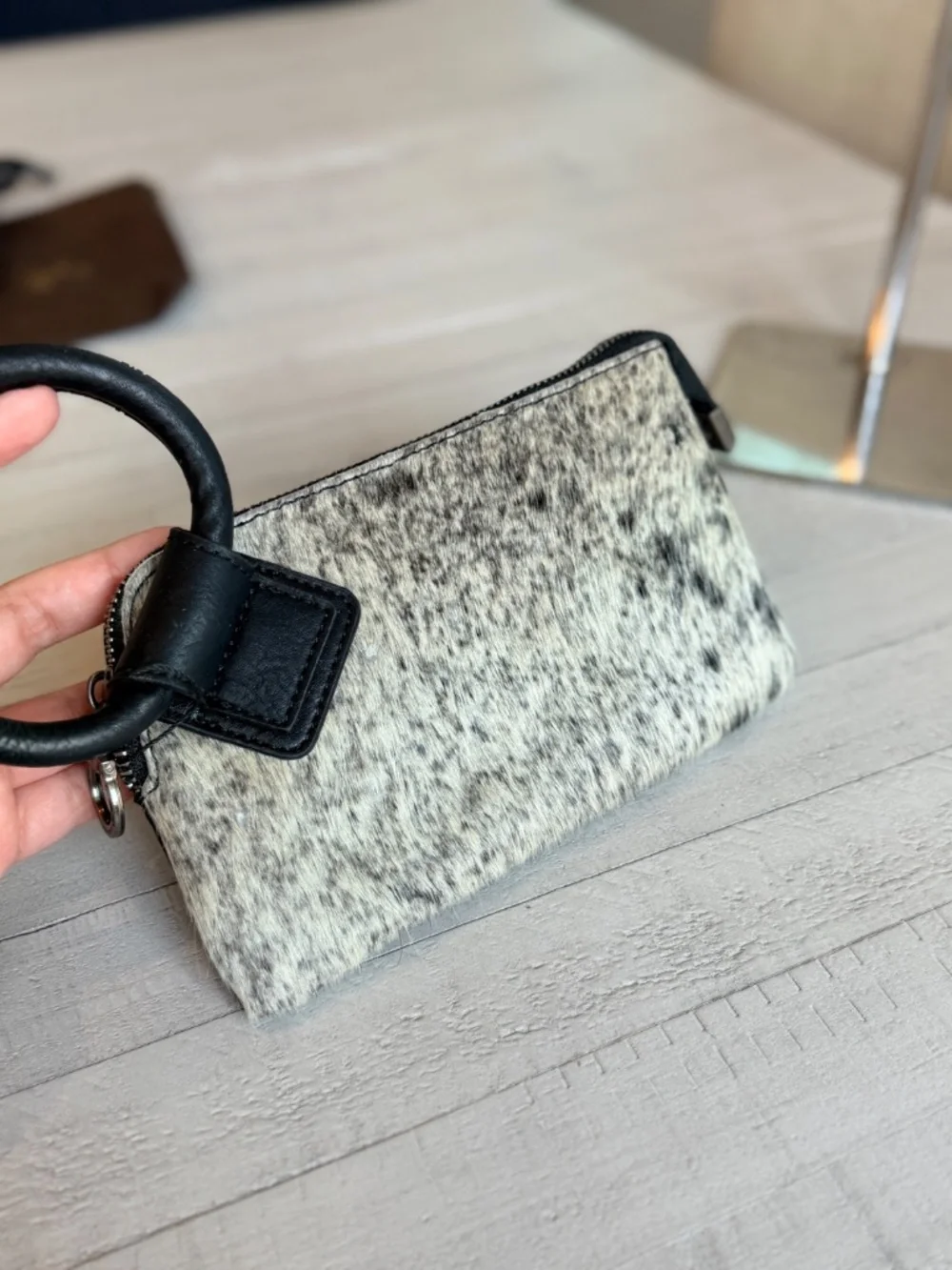 Montana West Genuine Hair-On Cowhide Ring Handle Wristlet Clutch Bag